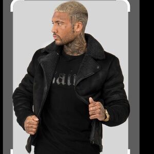 Saint Morta Renegade Black Sherpa Biker Jacket suede with a sherpa lining.